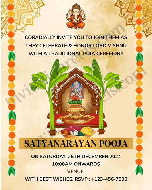 Satyanarayan Pooja Invitation in English(PDF, Image & Video) 