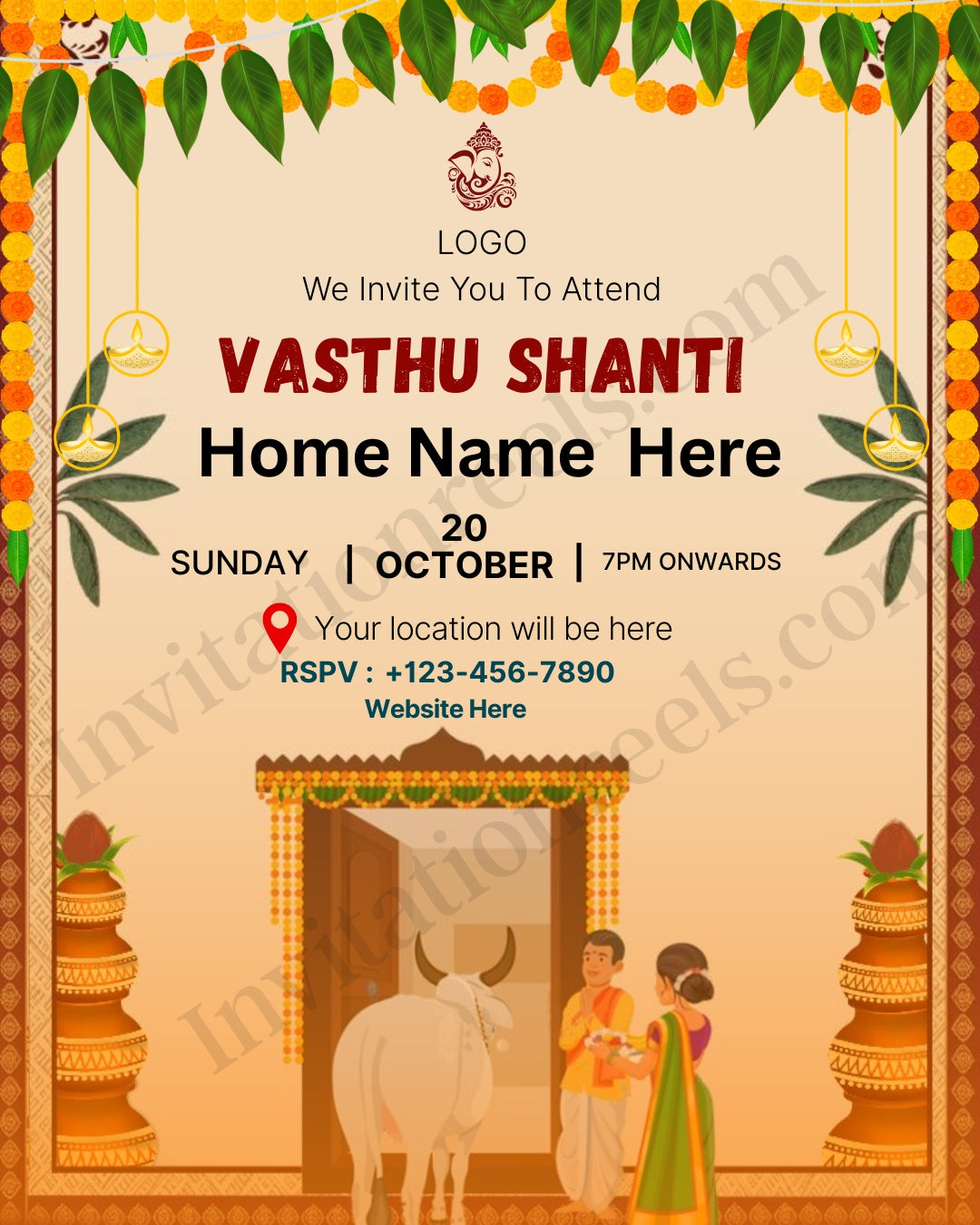 Vastu Shanti Invitation in Marathi - वास्तु शांती निमंत्रण 