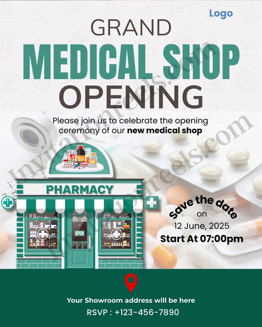Medical Shop Opening Invitation Card(PDF, Image & Video) 