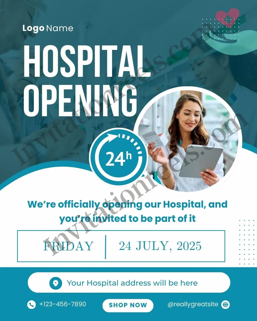 Hospital Opening Invitation Card(PDF, Image & Video) 