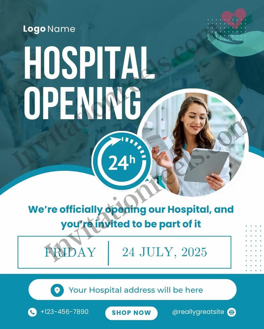 Hospital Opening Invitation Card(PDF, Image & Video) 