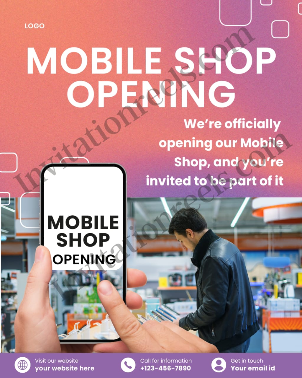 Mobile Shop Opening Invitation Card(PDF, Image & Video) 